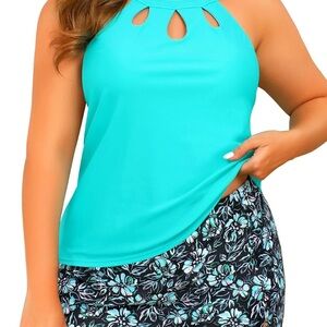 Aqua and flower Keyhole Swim Tankini 16W/0041